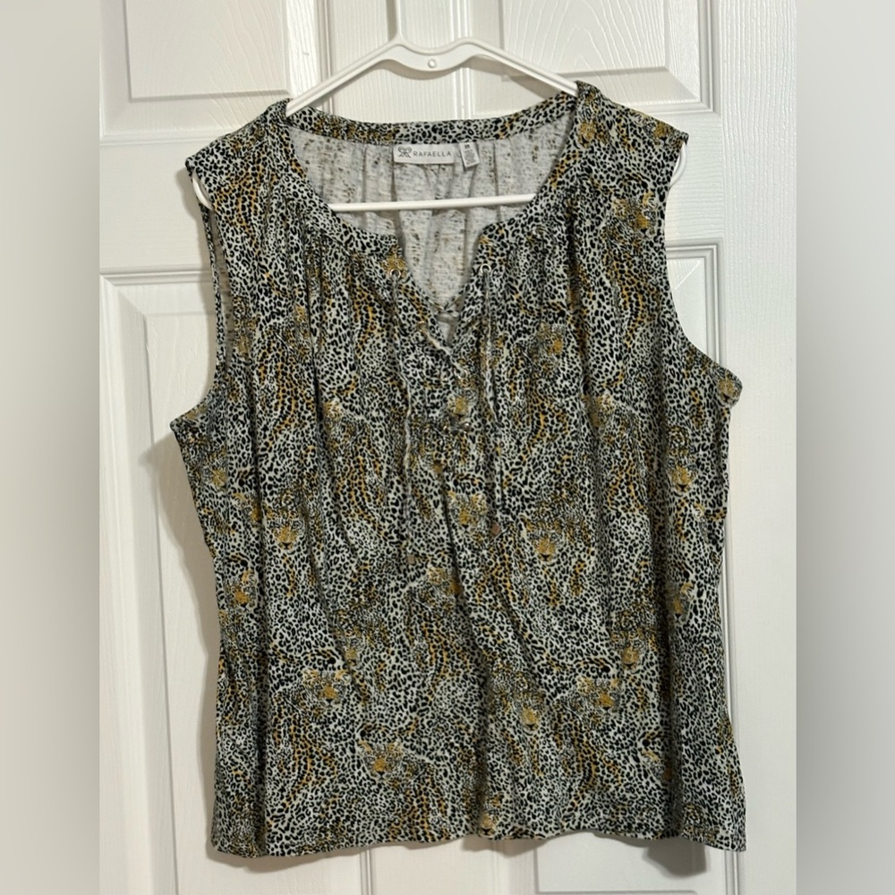 Rafaella Cheetah Sleeveless Lace-up Top - 3X